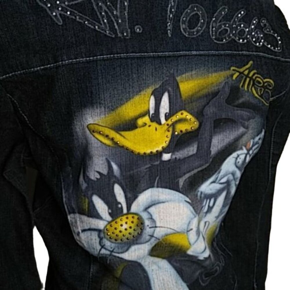 Vintage 90's Y2K Airbrush LOT 29 Loony Tunes Denim Jacket Sz S Sylvester Daffy - Picture 6 of 9
